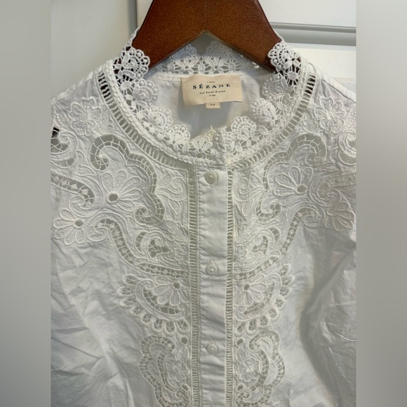 Sezane Eponine Ecru Eyelet Lace Shirt Size 34 FR / 2 US - Picture 7 of 16